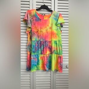 Women’s ' Rainbow Tie-Dye Tiered Dress - Bright Multicolor